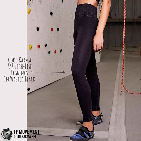 FP MOVEMENT GOOD KARMA SET: SQUARE NECK BRA + HIGH-RISE LEGGINGS IN WASHED BLACK - Picture 10 of 16